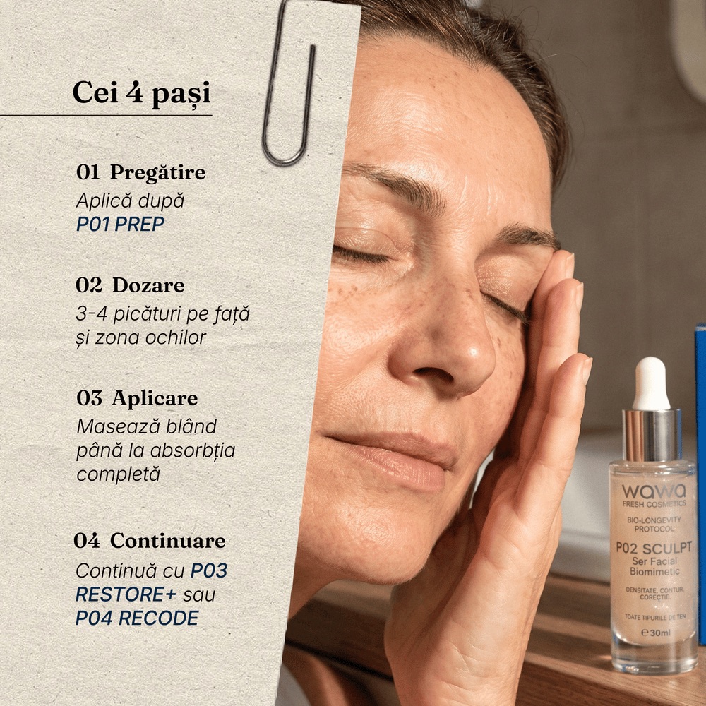 Cei 4 pași de aplicare P02 SCULPT: pregătire, dozare, aplicare, continuare